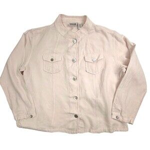 VTG Chico's Design Linen Blend Jacket Pastel Pink Embossed Mandarin Collar L 3